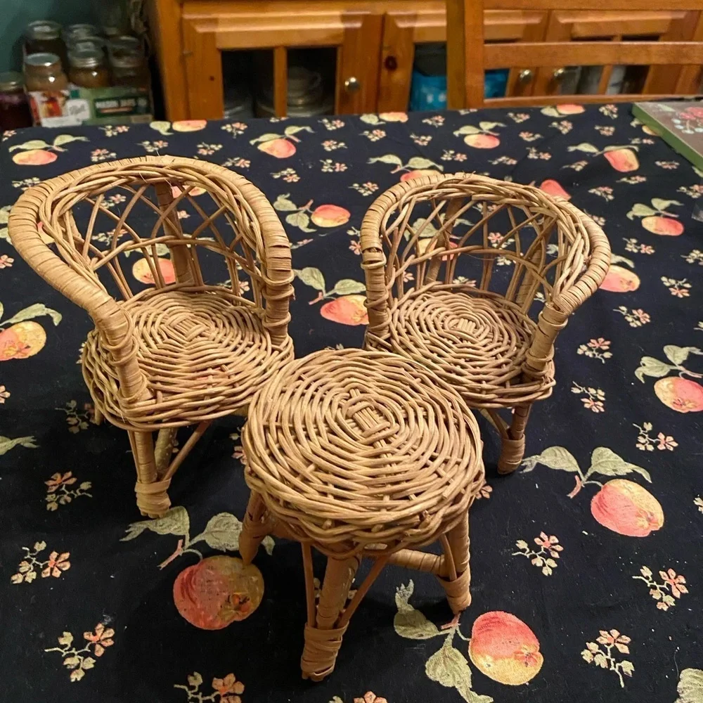 Miniature Wicker Chair and Table Set